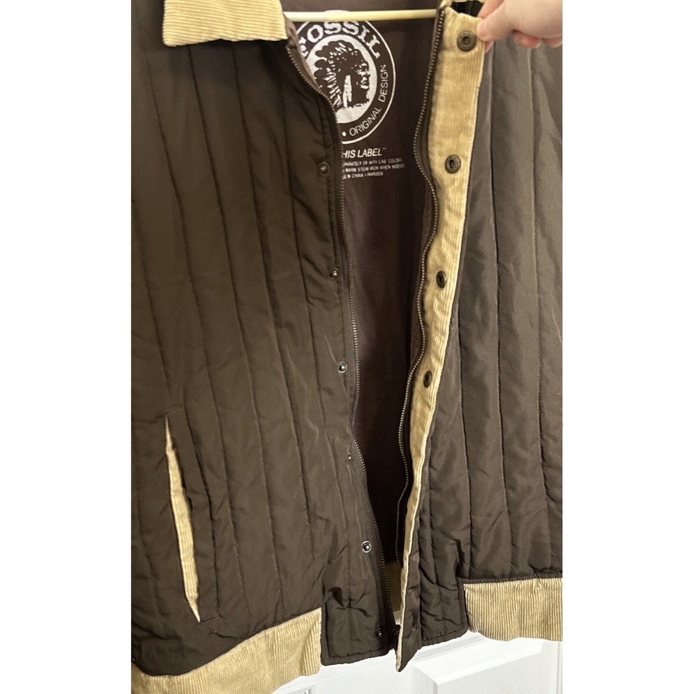 Vintage Fossil Brown Tan Bomber Corduroy Quilted Full Zip/Button Snap Jacket M - Picture 5 of 12